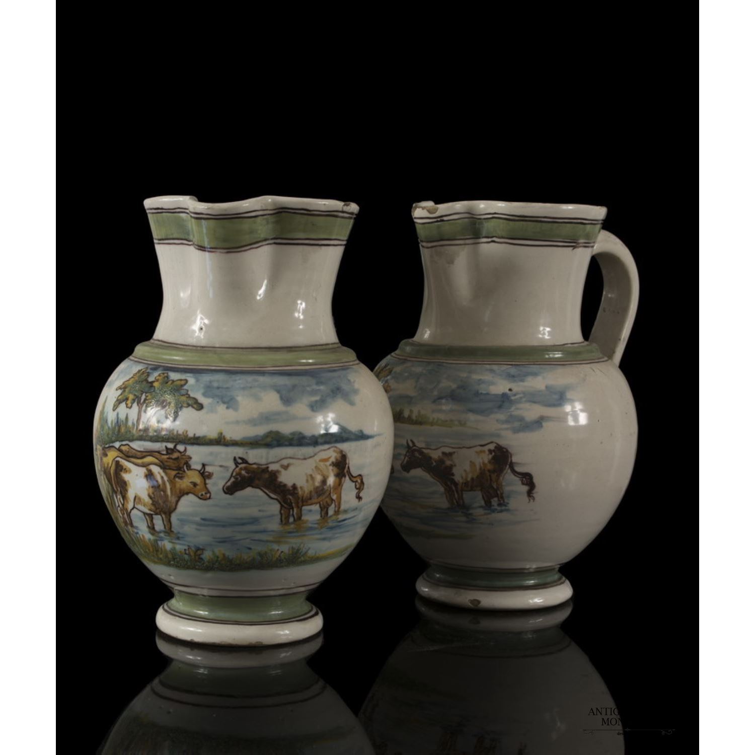 Pair of ceramic jugs from Talavera, circa 19 ...