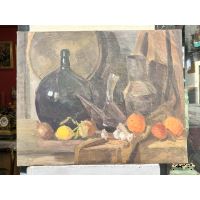 Bodegón con botella - Óleo sobre lienzo · Ref.: 14587